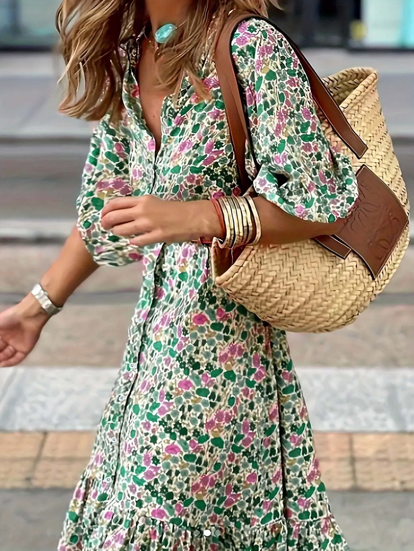 CM | elegante vestido midi verde para mujer