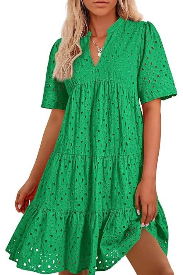 CM | Cuello en V de Mujer Manga Corta Hueco Mini Vestido de Vacaciones