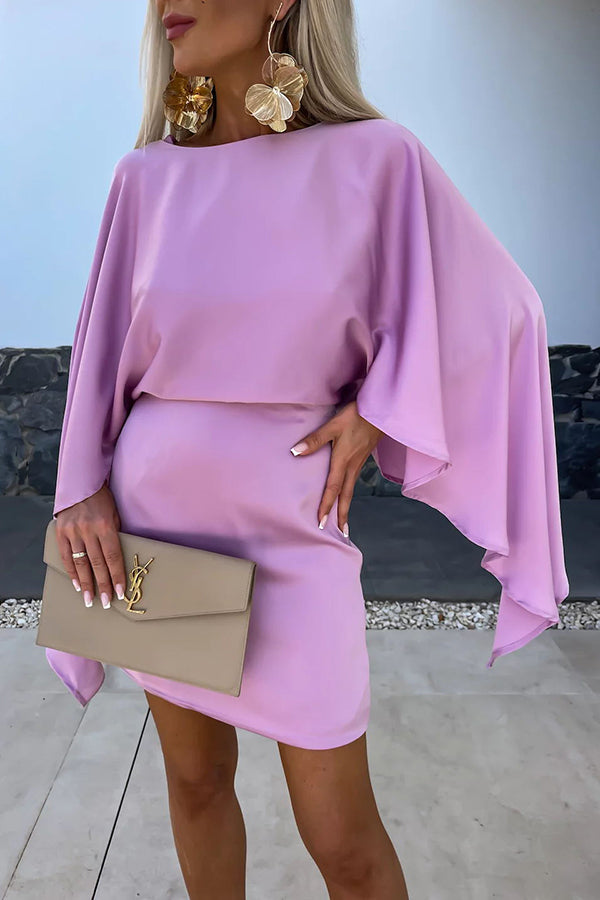 CM | Hermosas Alas Satén Mariposa Mangas Cintura Elástica Formal Mini Vestido
