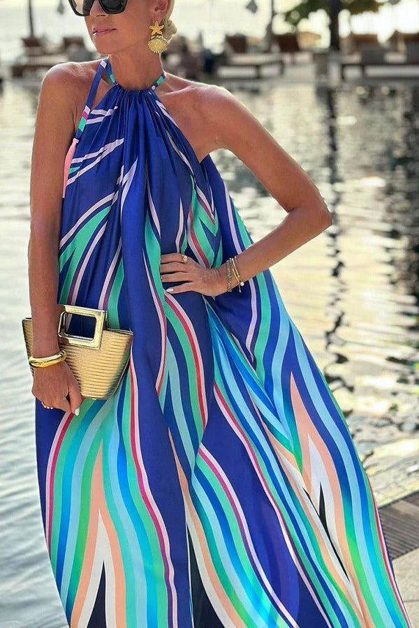 CM | Cena en Phuket Vestido maxi con borlas y estampado de olas de colores