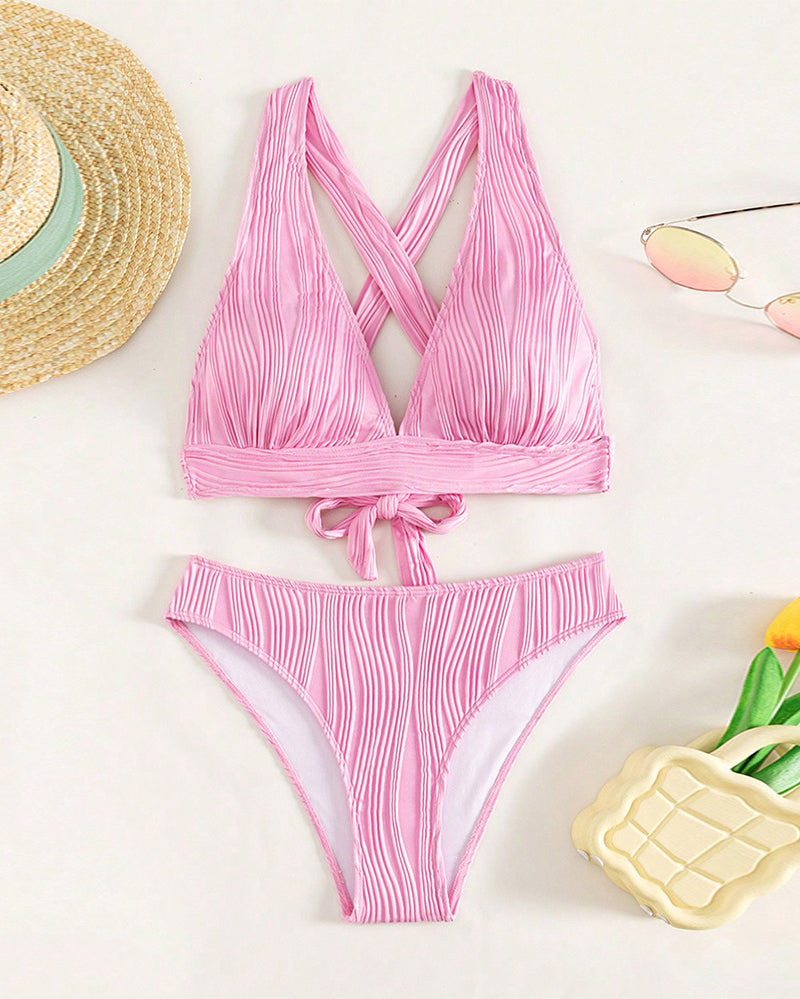 CM | Bikini sexy monocolor con escote profundo en V