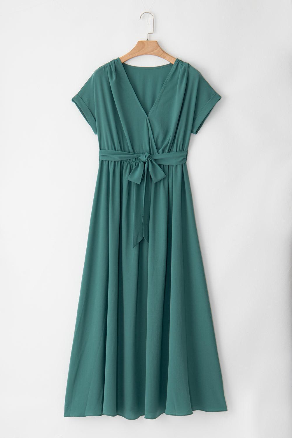 CM | maxi vestido verde oscuro con pliegues para mujer