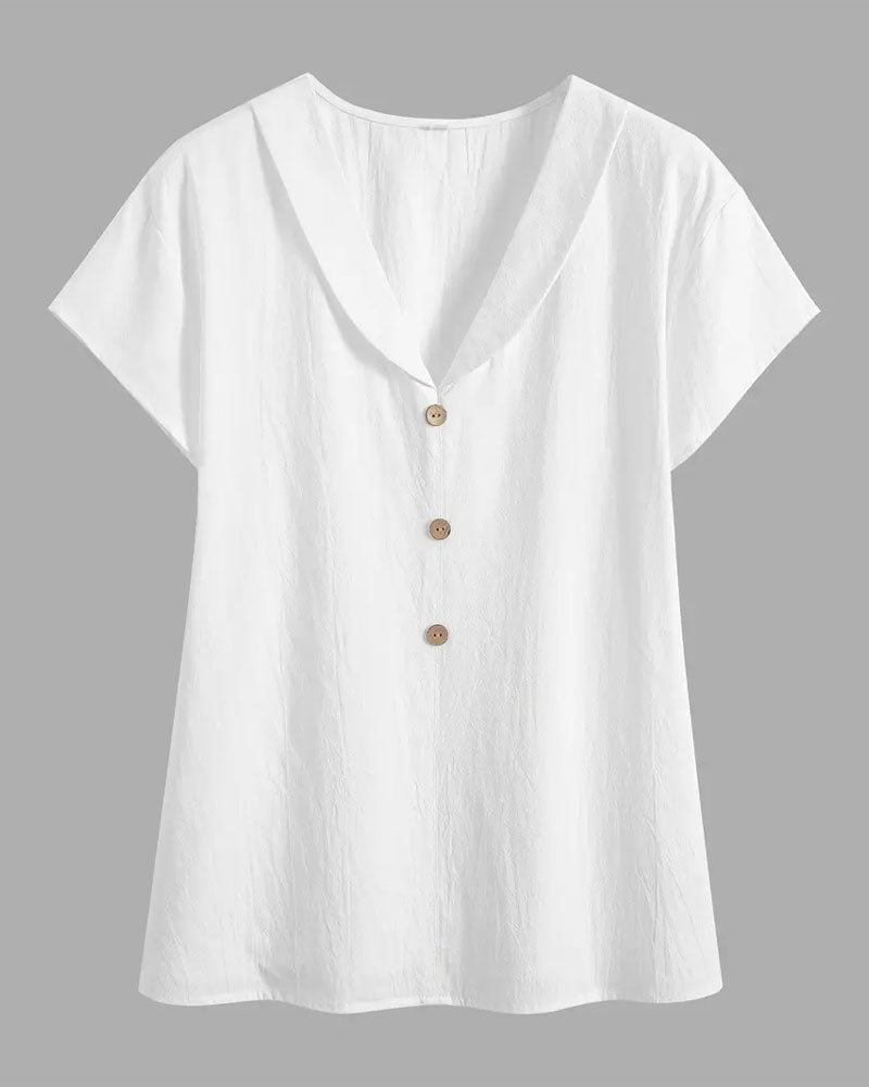 CM | blusa cuello botón monocolor manga corta
