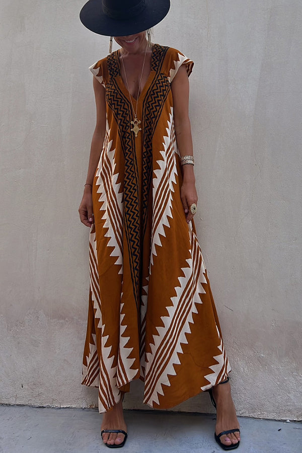 CM | Beach dates maxi vestido estampado étnico en línea A