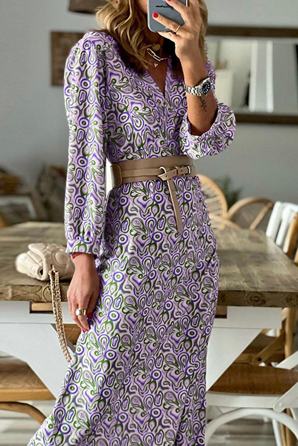 CM | Vestido midi multiestampado con cuello en V