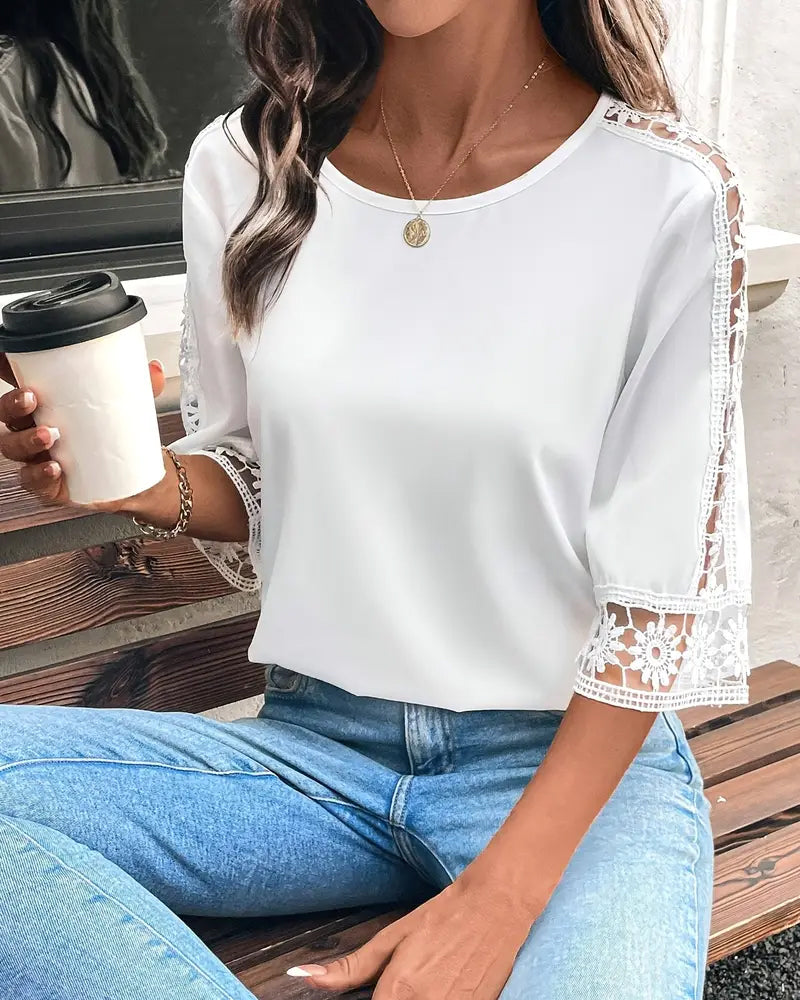 CM | Camiseta monocolor perforada gancho patchwork