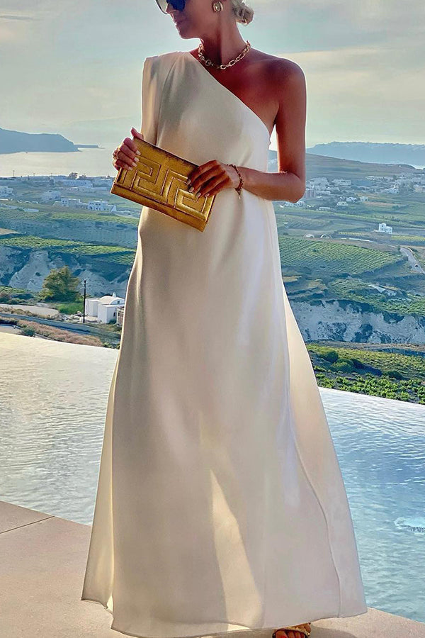 CM | Atemporal encanto de un solo hombro A-line elegante vestido maxi