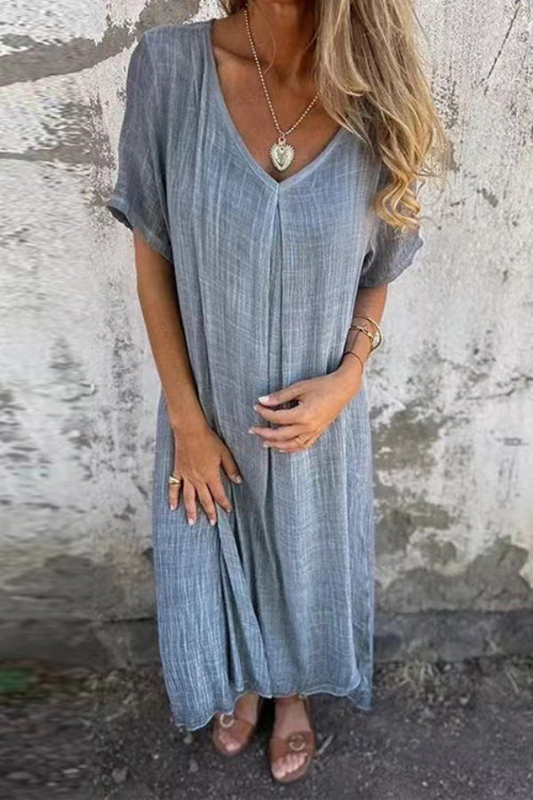 CM | Vestido midi de lino y algodón con cuello en V y corte holgado