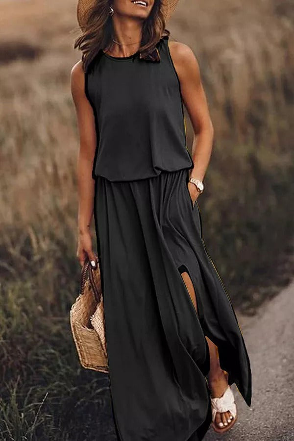 CM | Giselle Vestido maxi de corte holgado con abertura