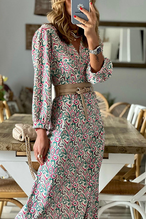 CM | Vestido midi multiestampado con cuello en V