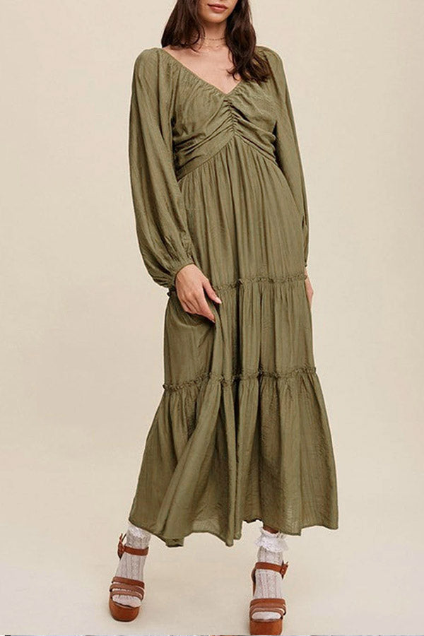CM | maxi vestido verde de rayas con escote en V y nudo en el cuello