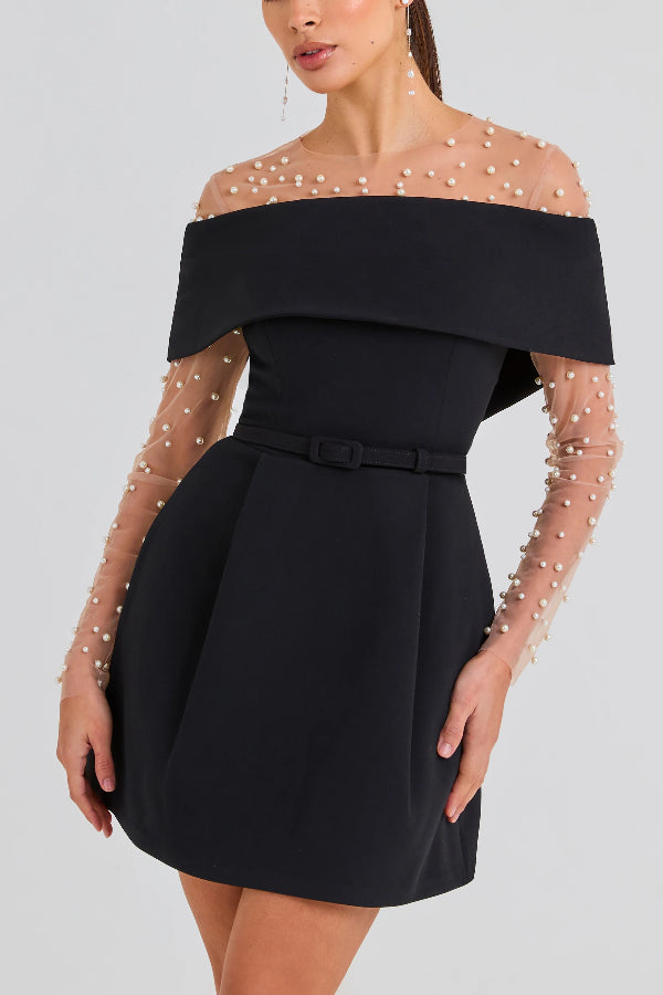 CM | Elegante Noche Solapa Bandeau Cinturón Desmontable Bolsillo Mini Vestido