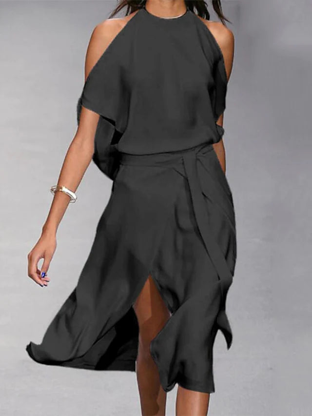 CM | Vestido midi casual con hombros al descubierto