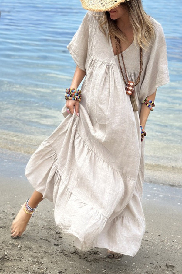 CM | MIRA maxi vestido con escote en V y rayas