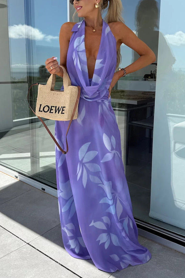 CM | Sexy maxi vestido de encaje sin mangas y escote halterno