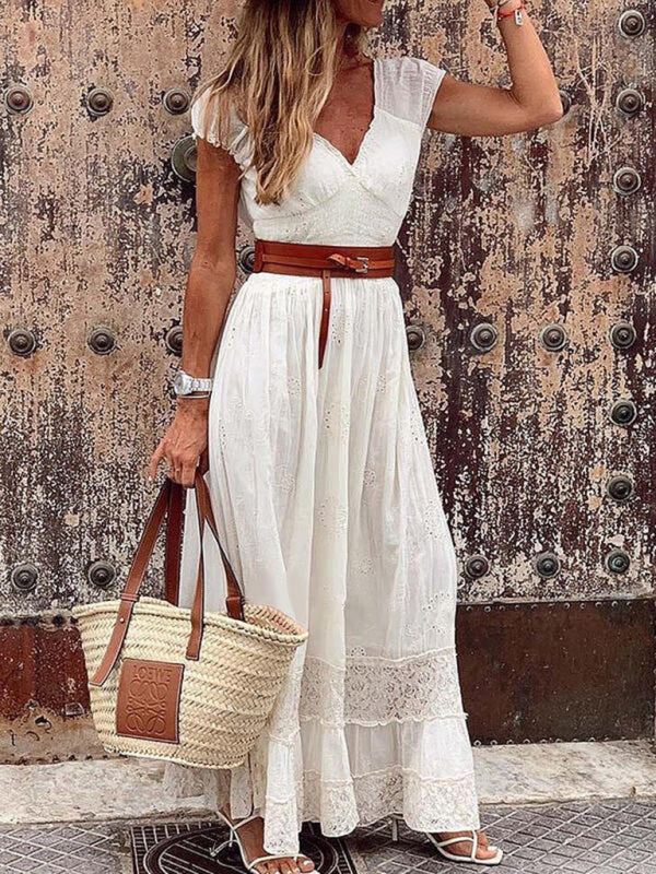 CM | maxi vestido de mujer con escote en V y encaje
