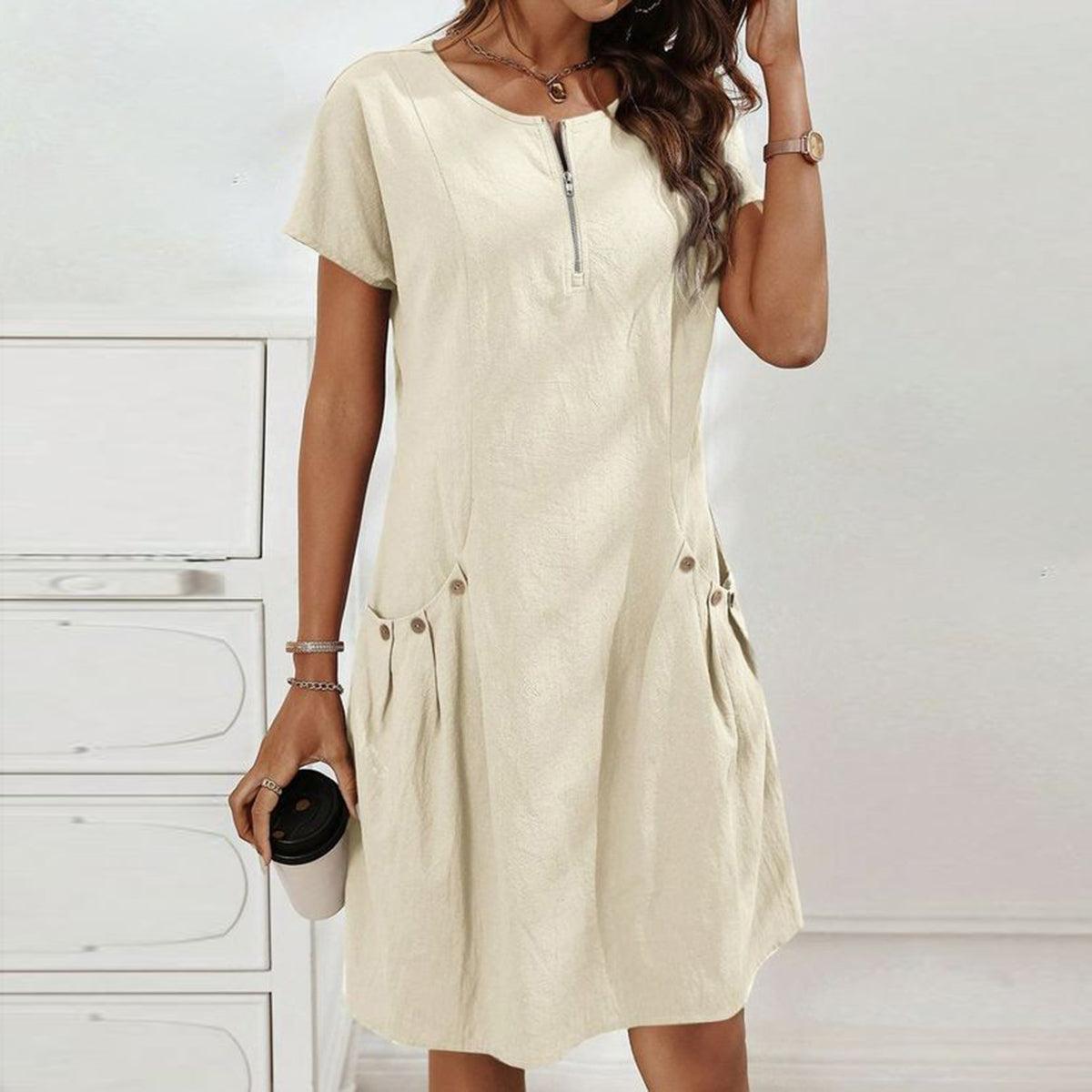 CM | Apricot Minivestido monocolor con escote redondo