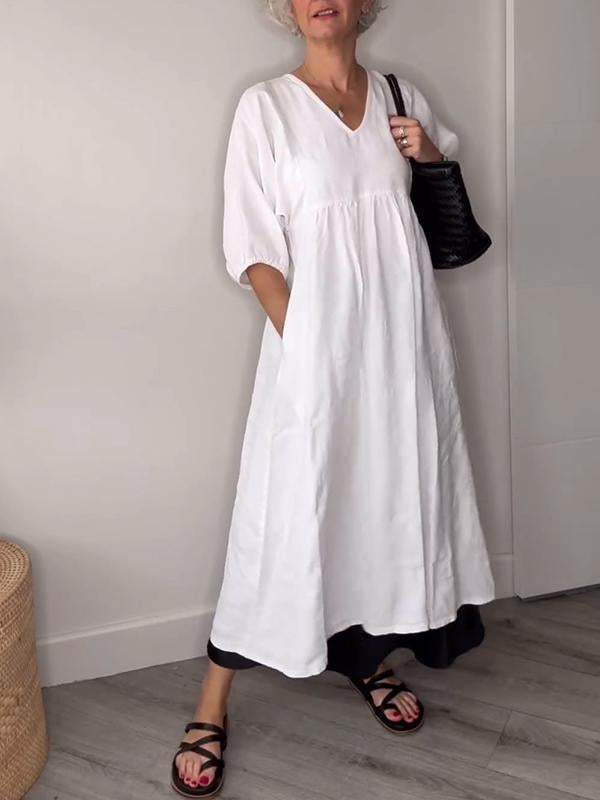 CM | Elegancia relajada maxi vestido con cuello en V