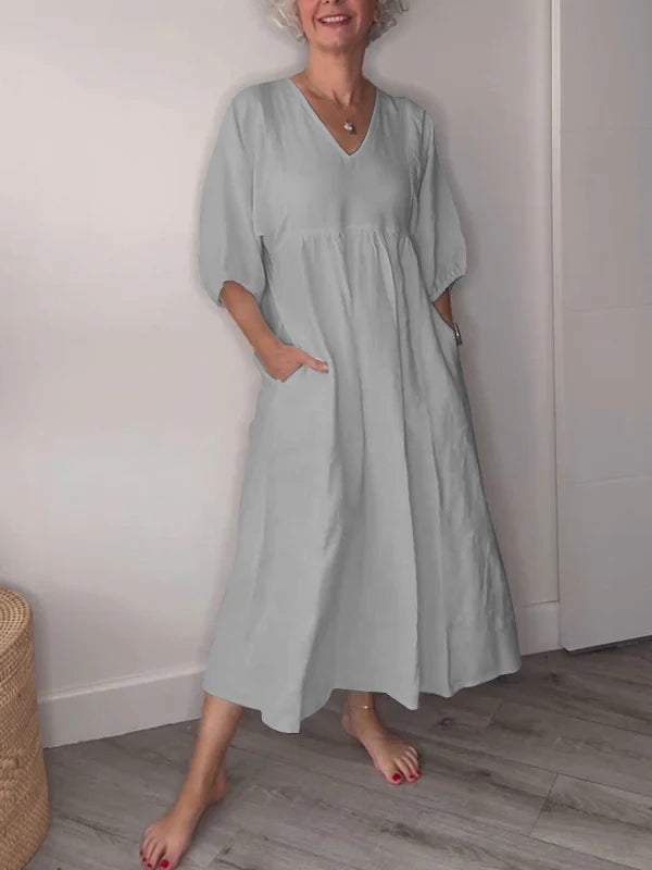 CM | Elegancia relajada maxi vestido con cuello en V
