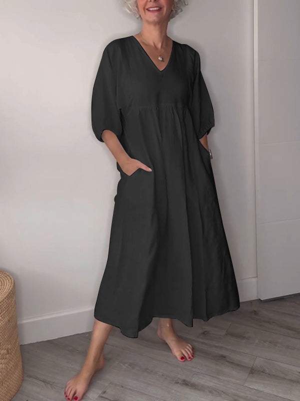 CM | Elegancia relajada maxi vestido con cuello en V