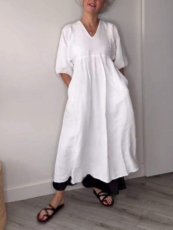 CM | Elegancia relajada maxi vestido con cuello en V
