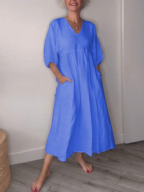 CM | Elegancia relajada maxi vestido con cuello en V