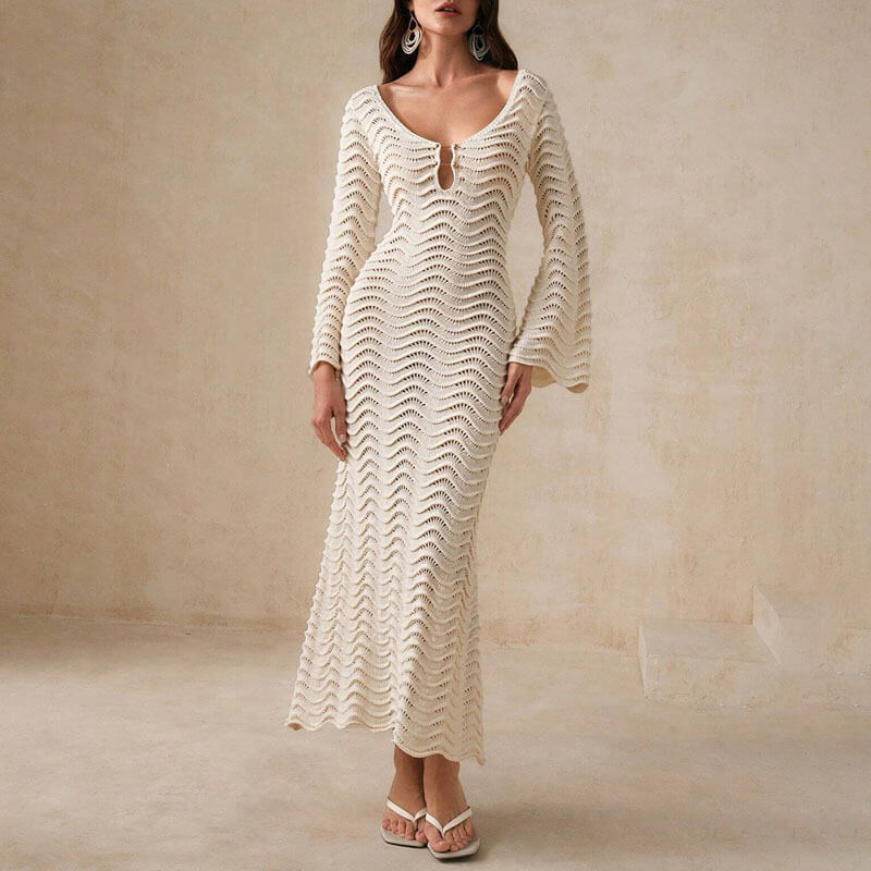 CM | elegante vestido midi de crochet para mujer