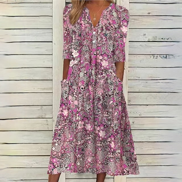 CM | Vestido floral con escote en V y bolsillos laterales
