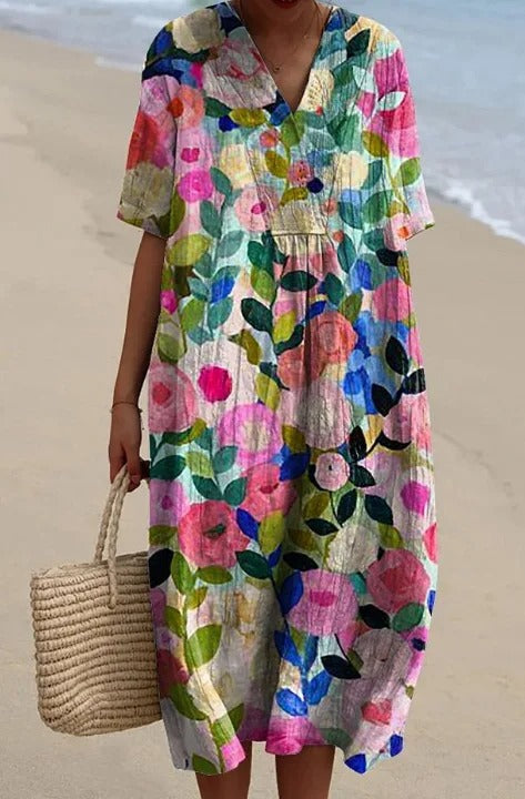CM | Vestido midi con estampado floral bohemio