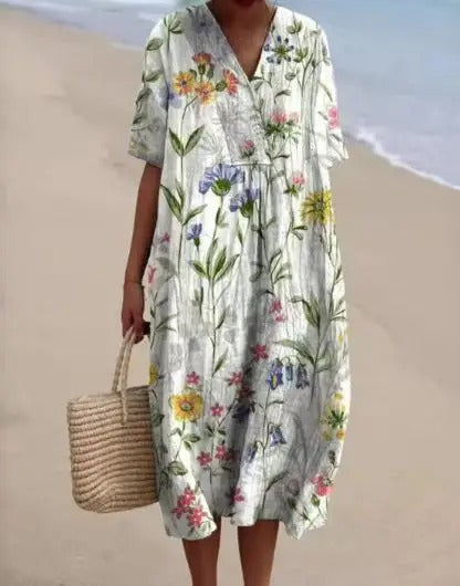 CM | Vestido midi con estampado floral bohemio