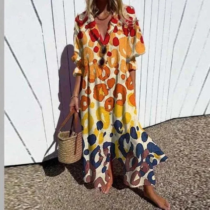 CM | maxi vestido de manga 3/4 con escote en V