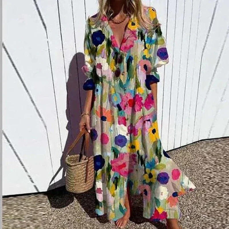 CM | maxi vestido de manga 3/4 con escote en V
