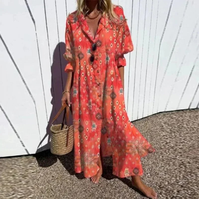 CM | maxi vestido de manga 3/4 con escote en V