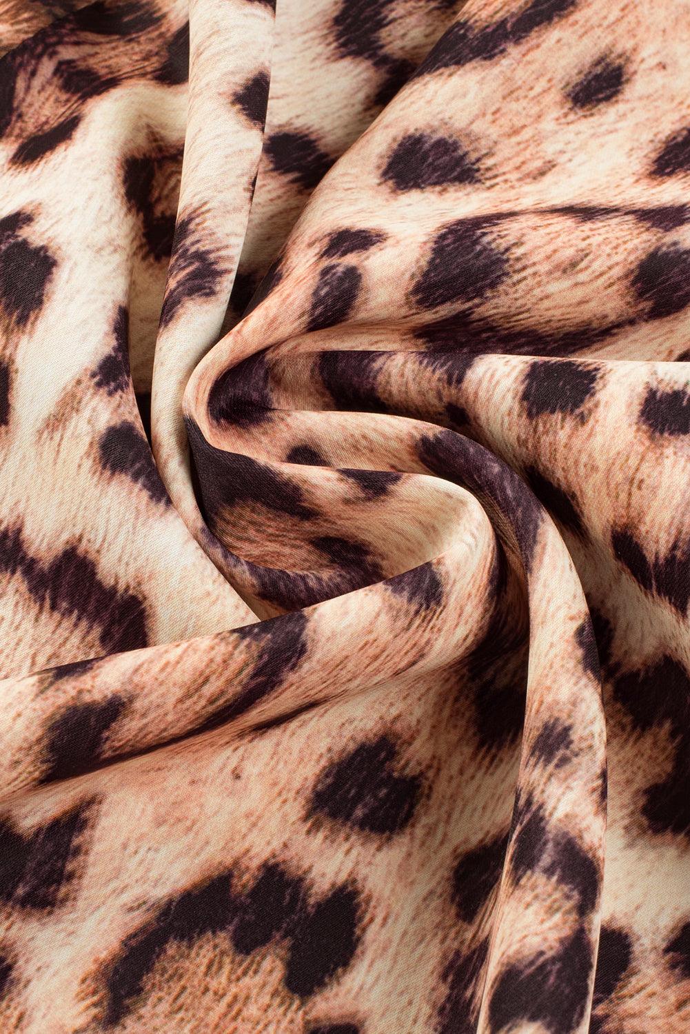 CM | Maxi vestido con estampado de leopardo y mangas abullonadas para mujer