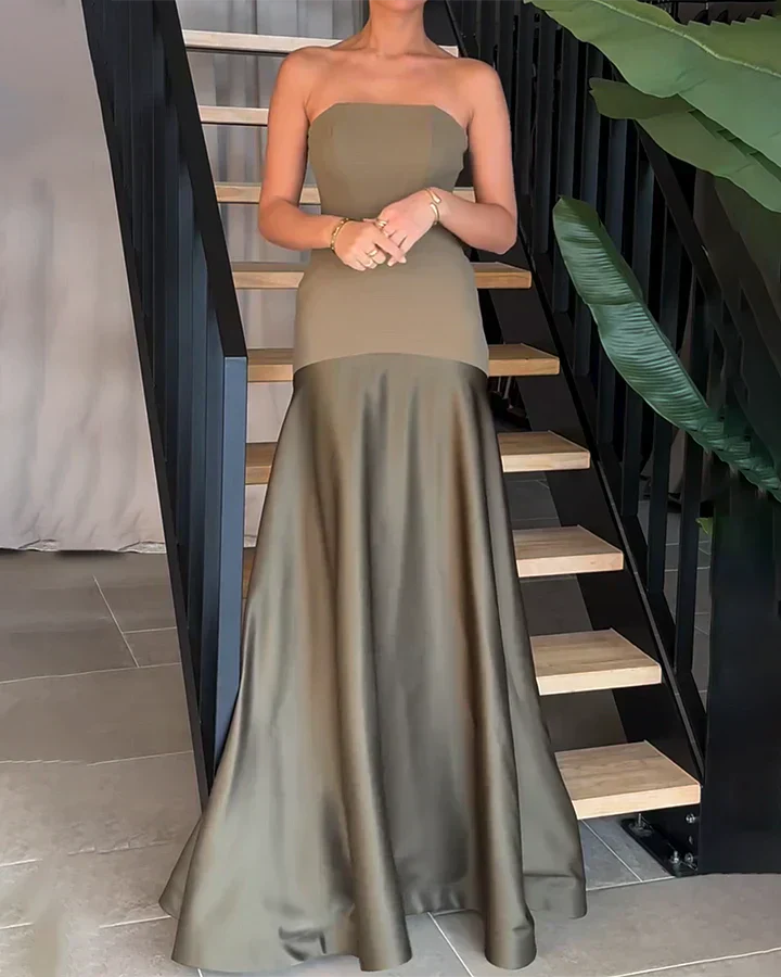 CM | Elegante maxi vestido sin tirantes