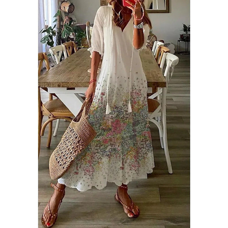 CM | Elegante maxi vestido suelto de algodón y lino 1 + 1 GRATIS