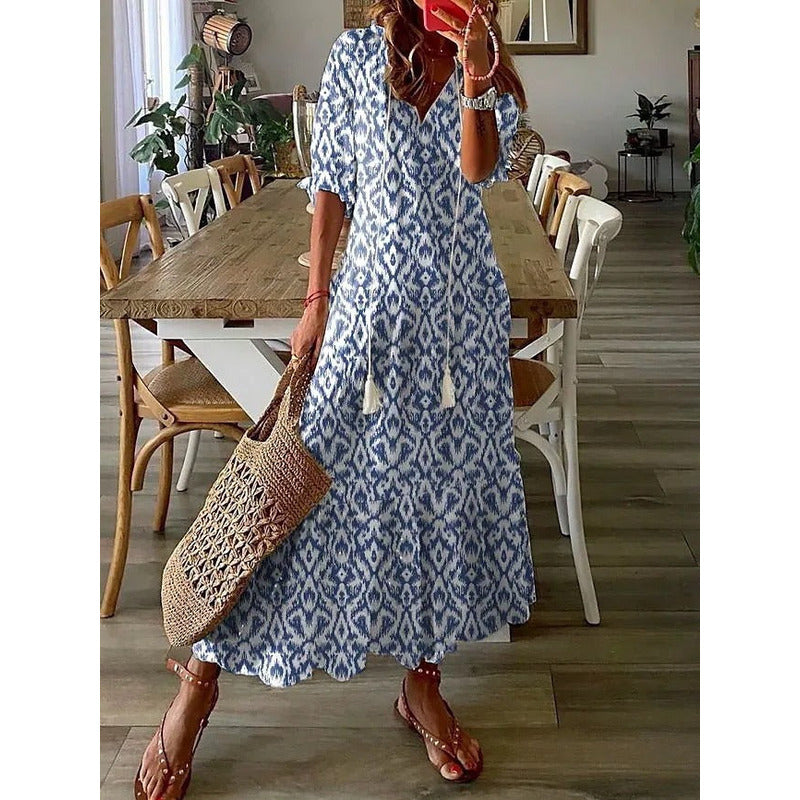 CM | Elegante maxi vestido suelto de algodón y lino 1 + 1 GRATIS