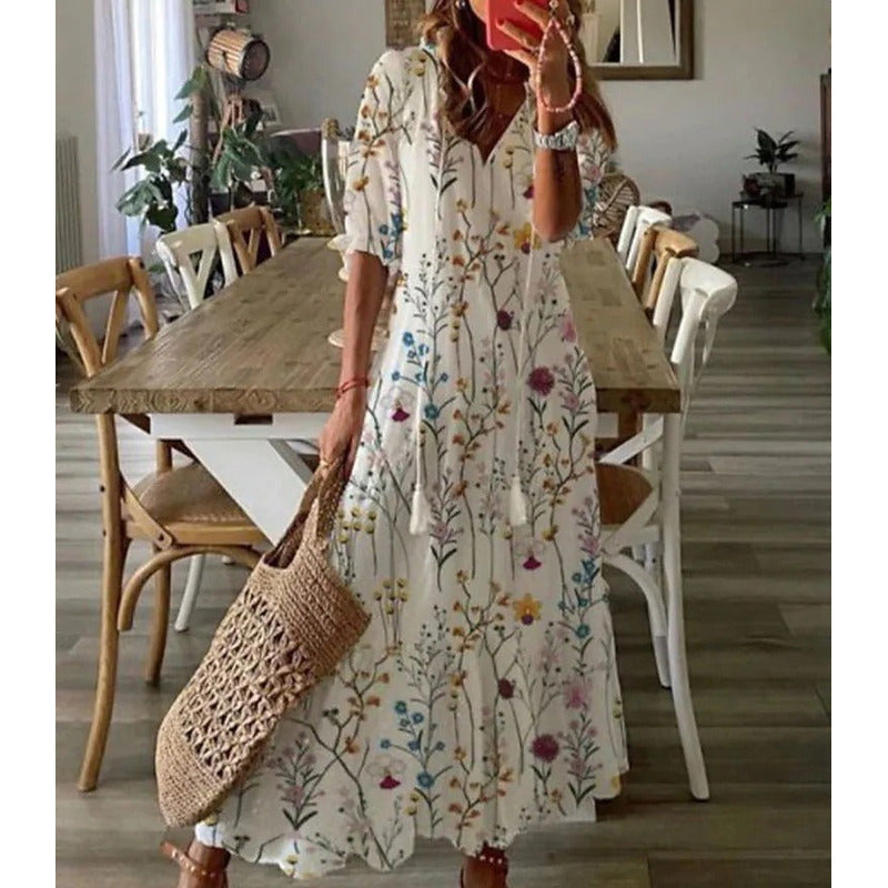 CM | Elegante maxi vestido suelto de algodón y lino 1 + 1 GRATIS
