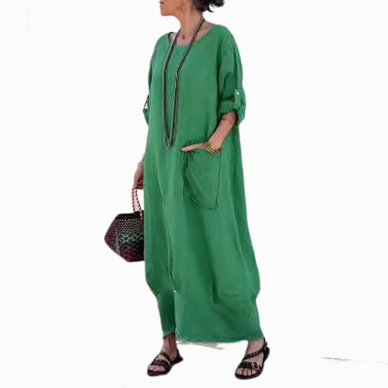 CM | Bolsillo monocolor Escote redondo Vestido largo