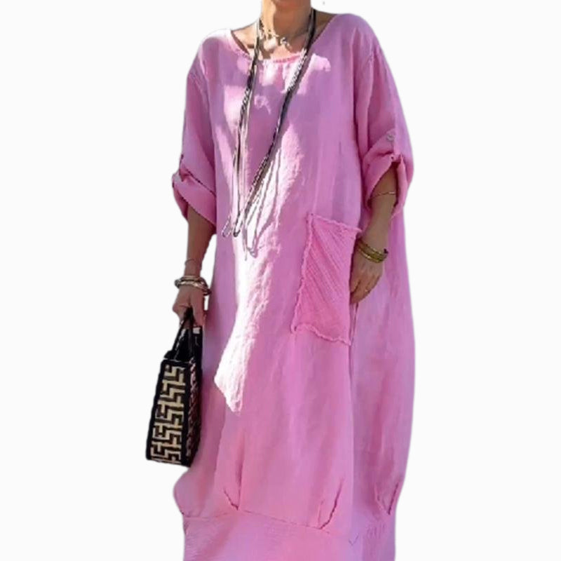 CM | Bolsillo monocolor Escote redondo Vestido largo