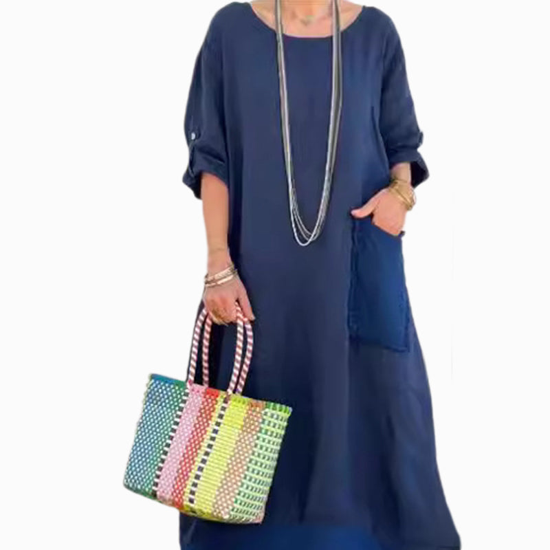 CM | Bolsillo monocolor Escote redondo Vestido largo