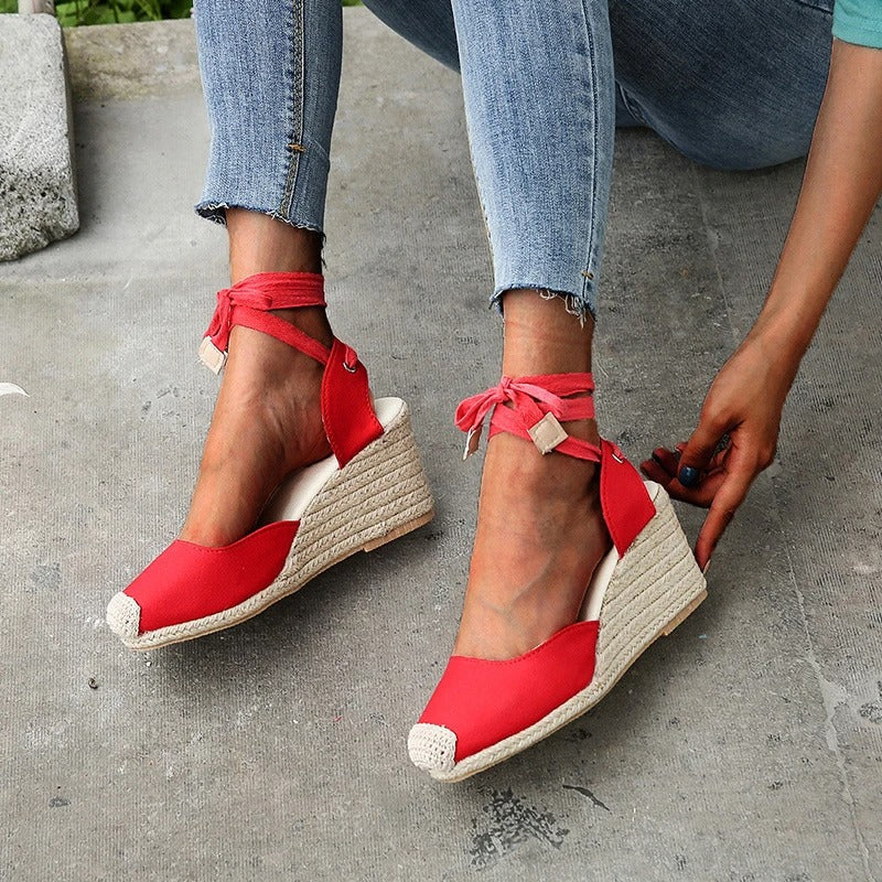 CM | - Sandalias de plataforma con tiras de lazo
