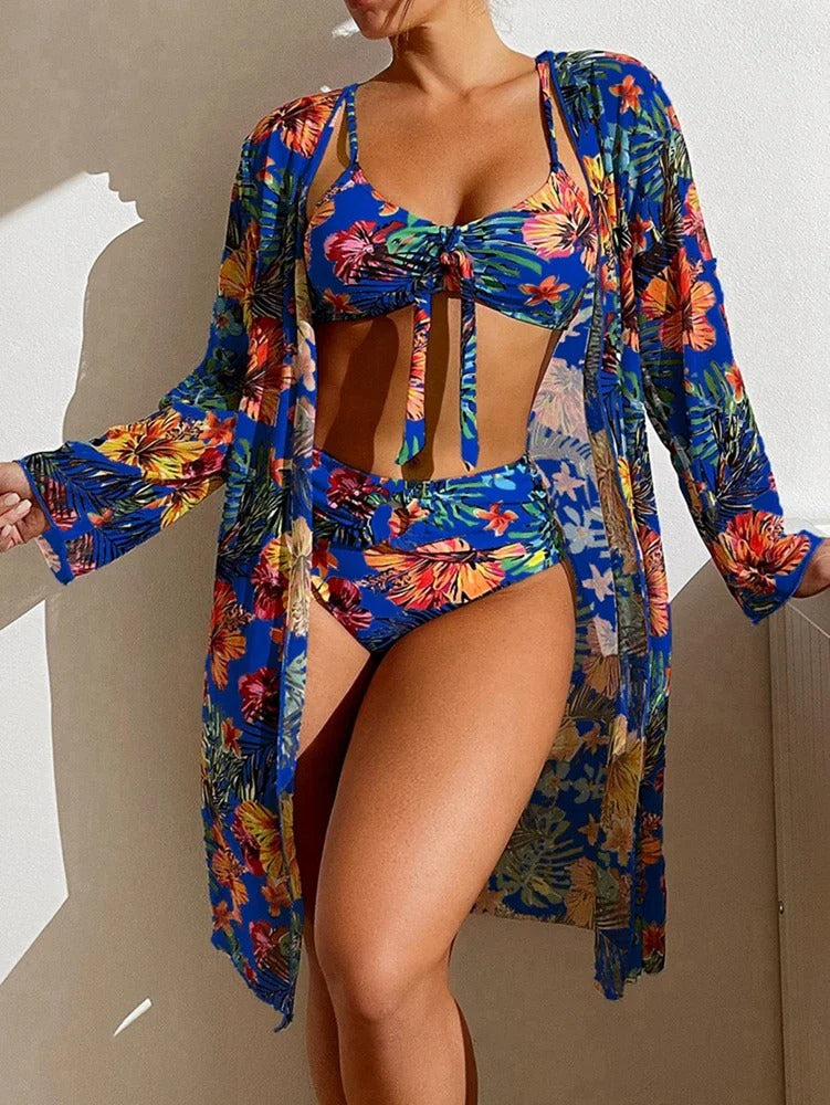 CM | Bikini con estampado floral y superposición