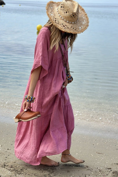 CM | MIRA maxi vestido con escote en V y rayas