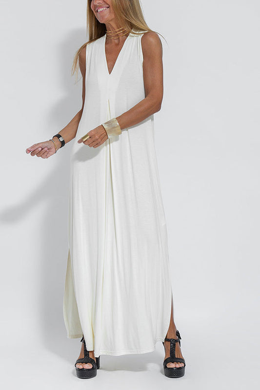 CM | Elegant is forever maxi vestido de punto de color sólido con abertura sin mangas