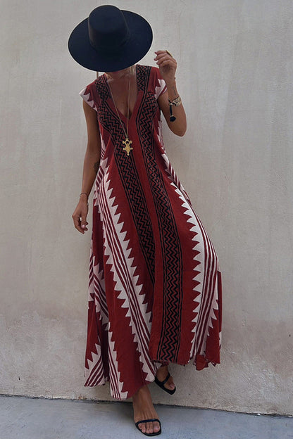 CM | Beach dates maxi vestido estampado étnico en línea A