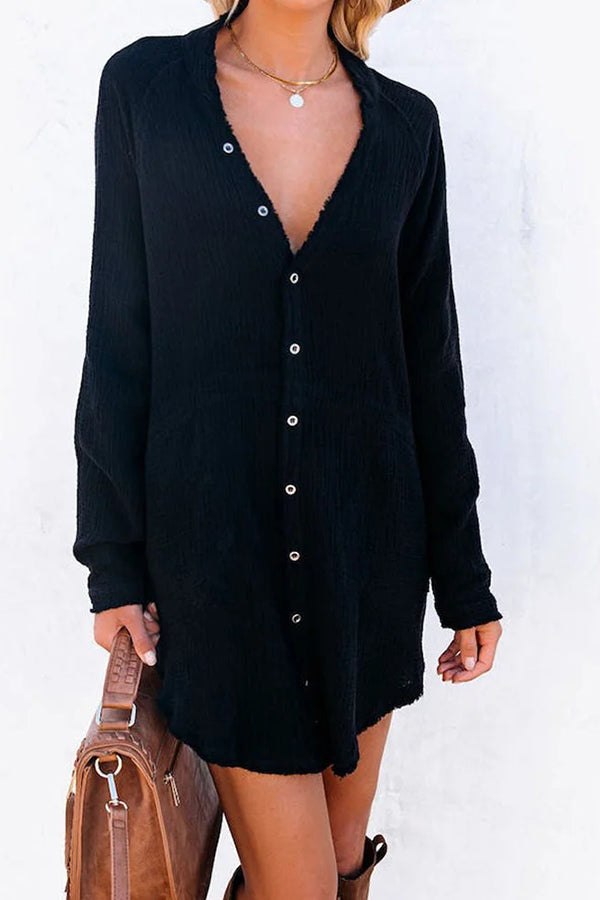CM | Chaqueta suelta de longitud media Casual Camisa de color sólido Mini Vestido