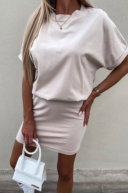 CM | Cuello redondo Manga corta Sólido entallado Mini Vestido