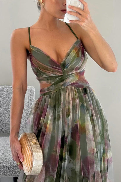 CM | Donita- Elegante vestido largo con lazada y estampado