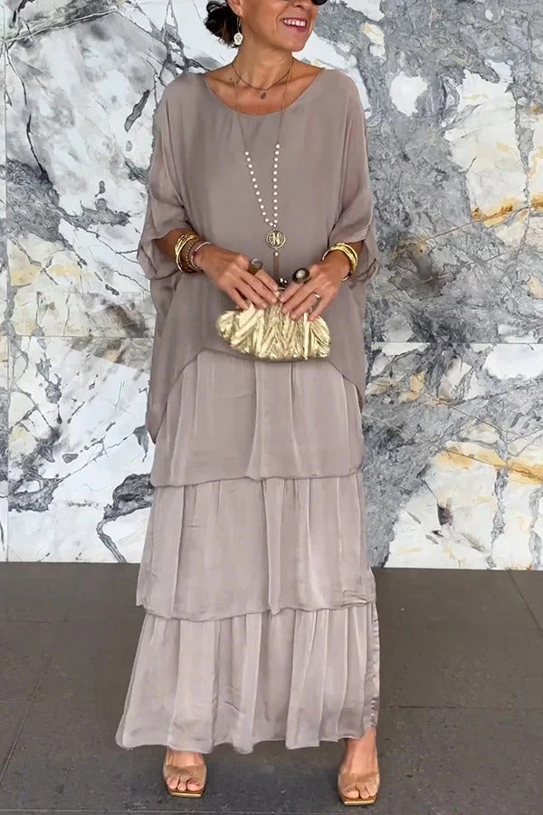CM | maxi vestido de rayas suelto con escote redondo en color sólido
